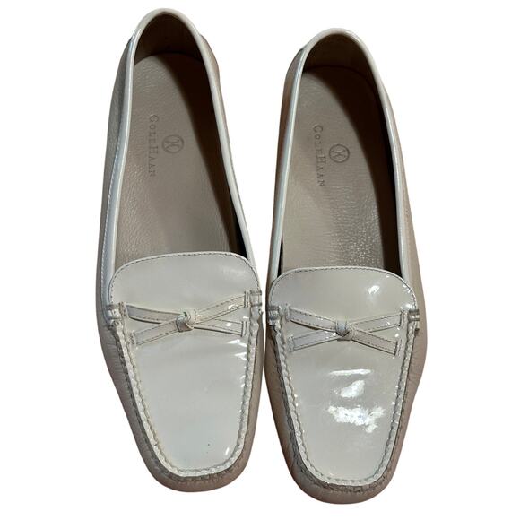 Cole Haan Womens 7.5B Off White & Light Beige Leather Bow Loafers Slip On Flats - Picture 1 of 8